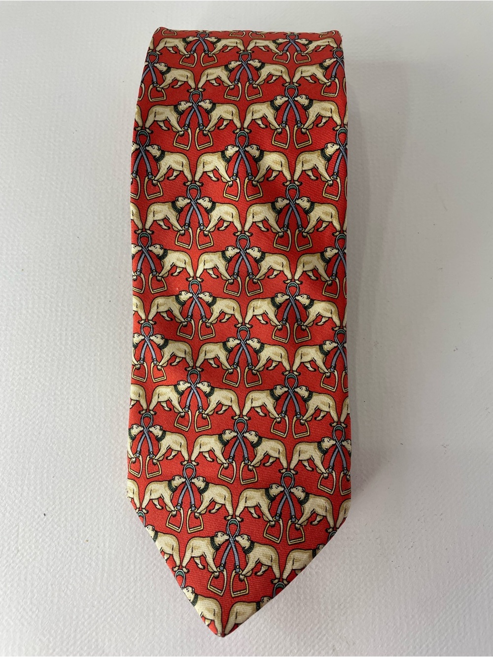 Brooks Brothers Polar Bear Neck Tie Stirrups Dark Orange Beige Blue Silk